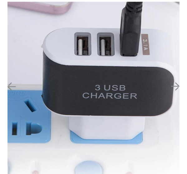 Triple USB 3 Port Wall AC Adapter Charger for Mobile Phone (1Pc Only)