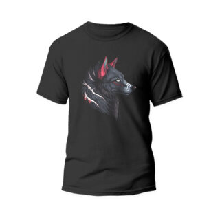 black round neck tshirt side wolf